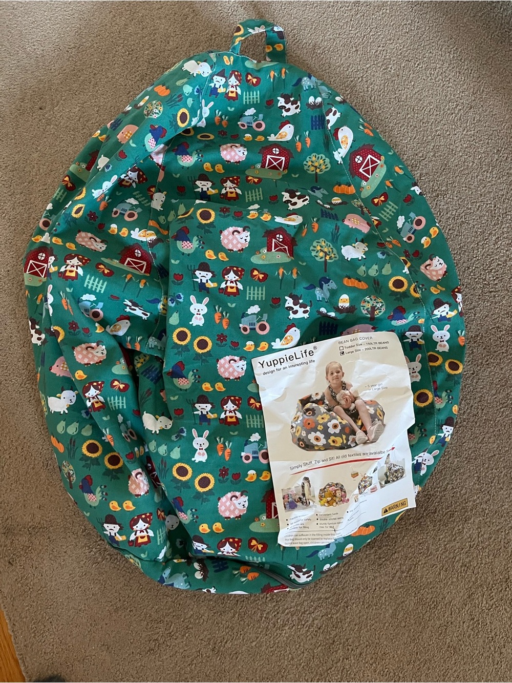 Green Farm Print Kids Bean Bag Cover